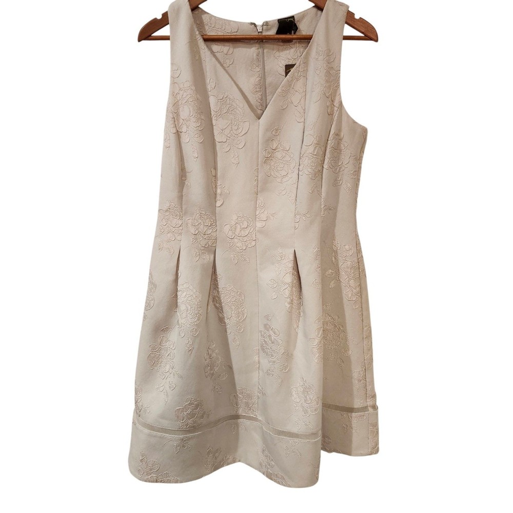 Taylor Brand Women's Sleeveless Embroidered Dress Champagne Size 12 Spring Dress